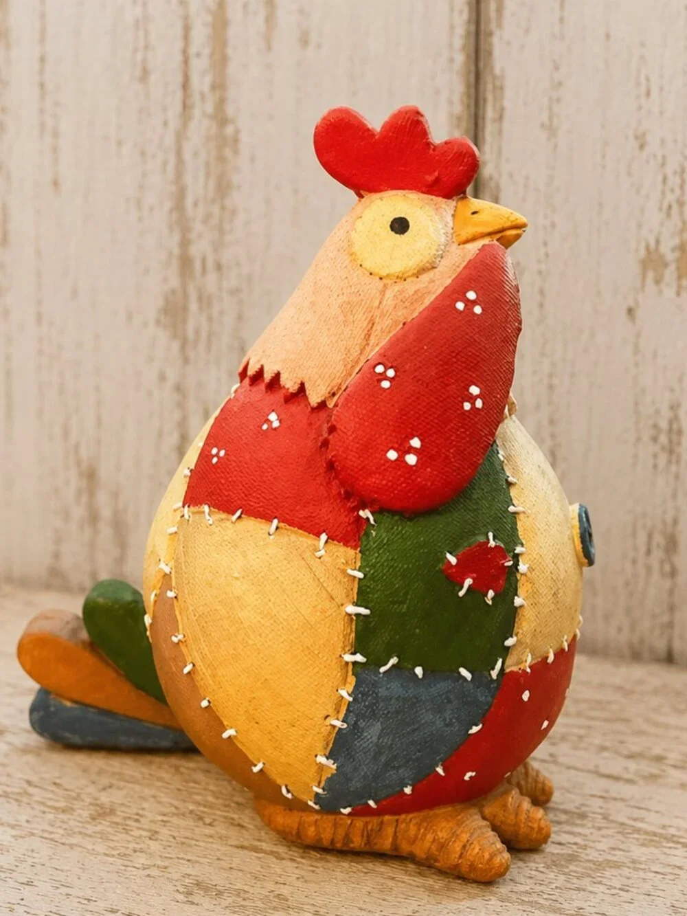 Set of 2 Vintage Roseluo Style Patchwork Primitive Rooster Collectible Figurines